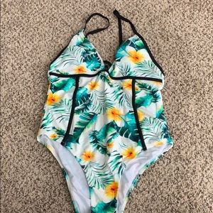 Tropical one piece swimsuit